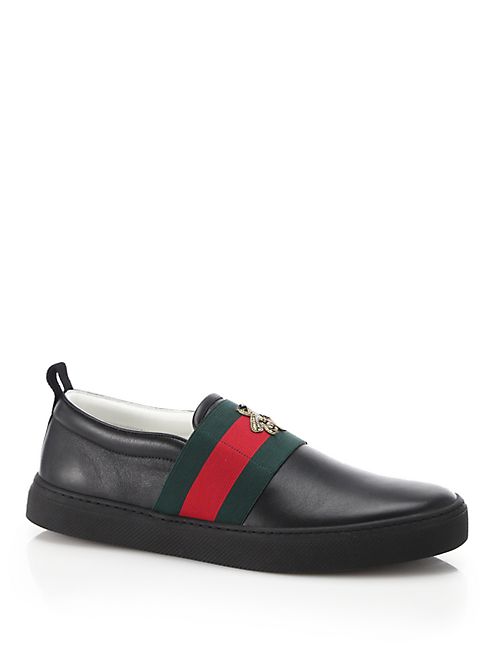 Gucci - Web & Bee Leather Sneakers