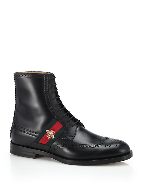 Gucci - Strand Bee Web Leather Boots