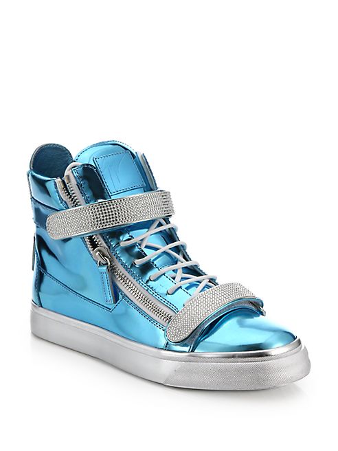 Giuseppe Zanotti - Swarovski Double-Bar Metallic High-Top Sneakers