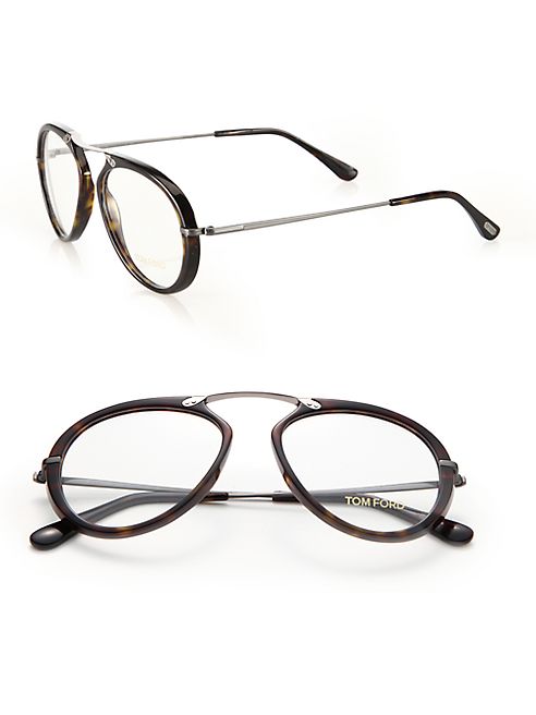 Tom Ford Eyewear - 53MM Round Acetate & Metal Optical Glasses