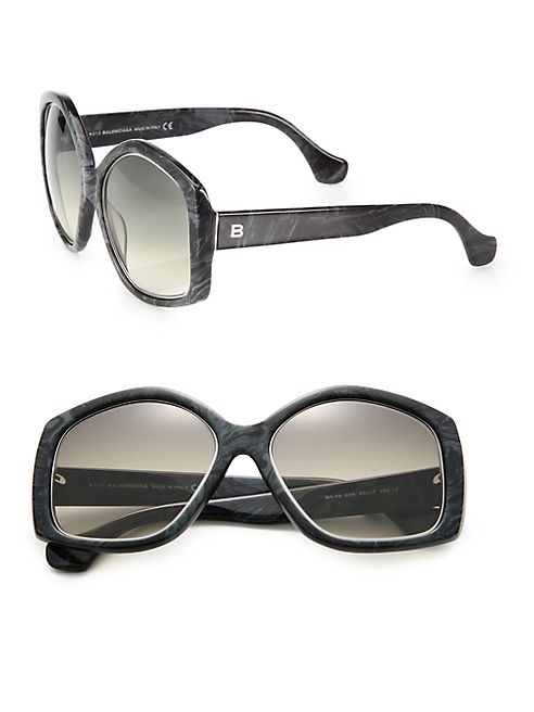 Balenciaga - 55MM Square Marbleized Acetate & Metal Sunglasses