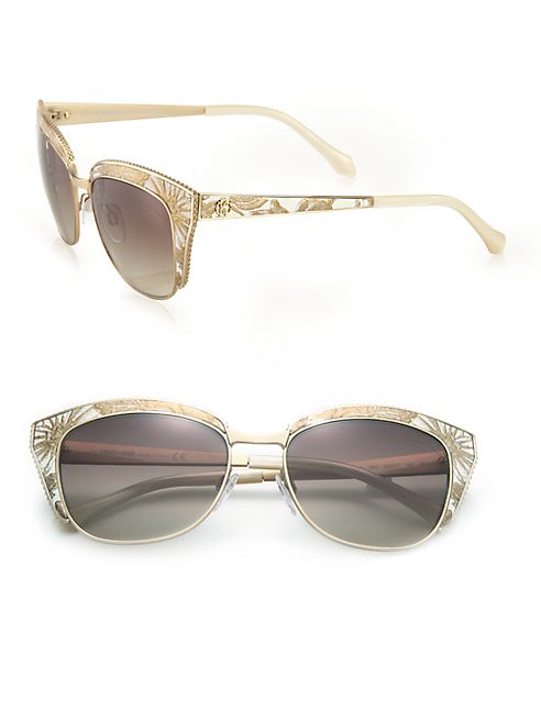 Roberto Cavalli - 54MM Printed Leather & Metal Cat Eye Sunglasses