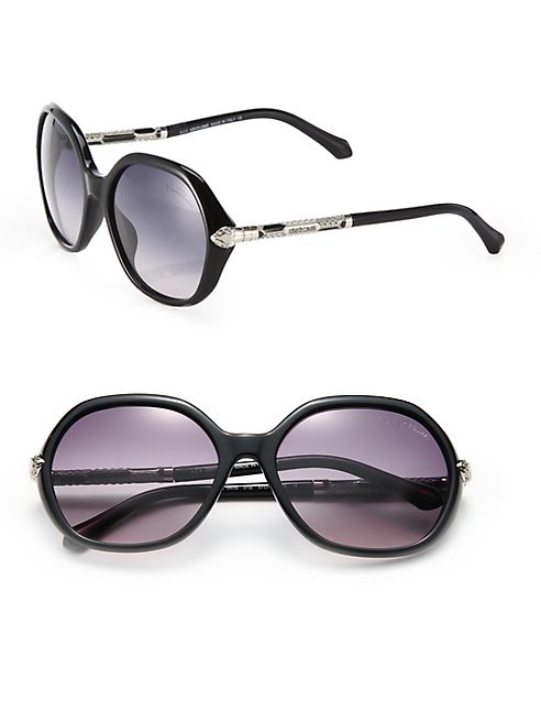 Roberto Cavalli - 57MM Round Crystal-Detailed Acetate & Metal Sunglasses