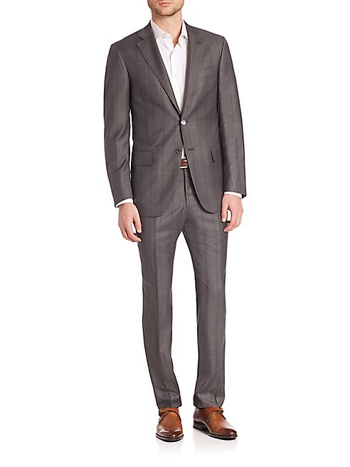 ISAIA - Grey Textured Plaid Suit