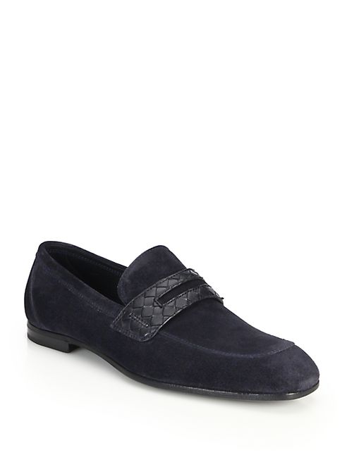 Bottega Veneta - Blauner Intrecciato Suede Loafers