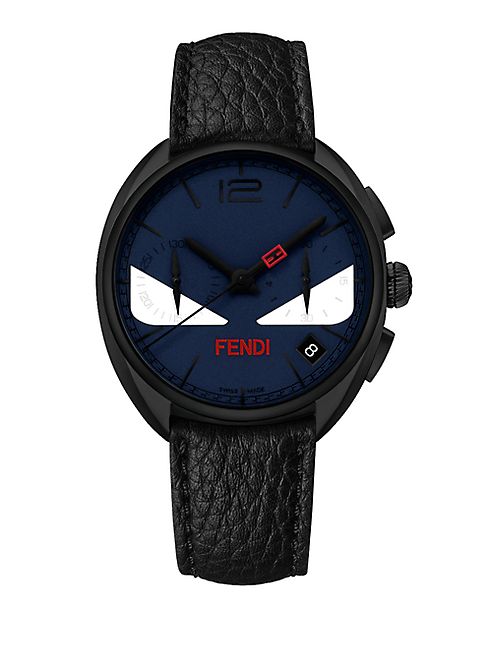 Fendi - Momento Fendi Bug Chronograph Black PVD Stainless Steel & Leather Strap Watch