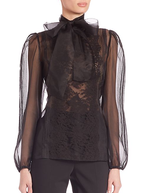 Dolce & Gabbana - Lace Organza Tie-Neck Top