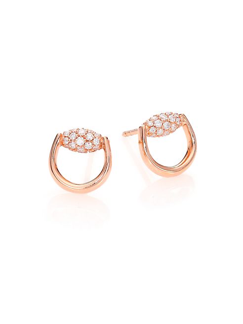 Gucci - Horsebit Diamond & 18K Rose Gold Stud Earrings