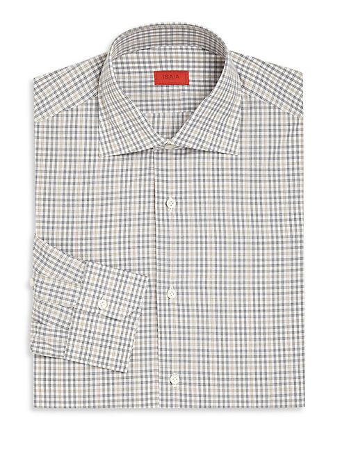 ISAIA - Grey & Tan Plaid Button-Up