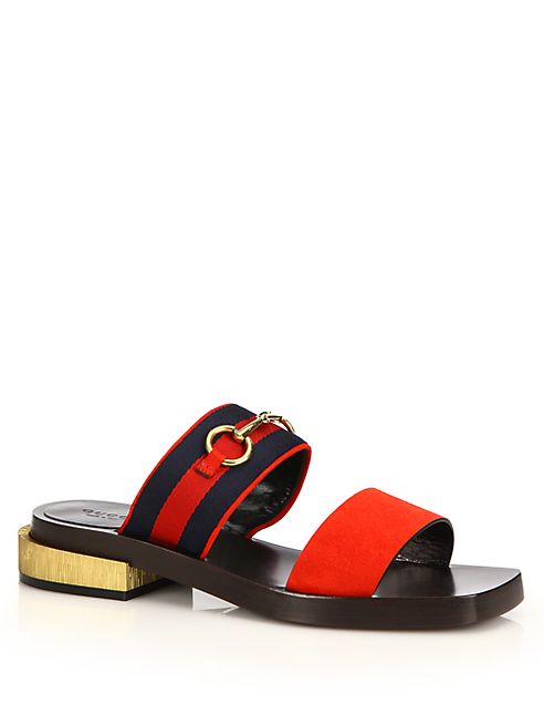 Gucci - Querelle Suede Horsebit & Silk-Effect Sandal