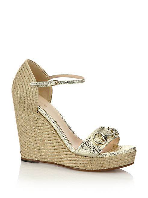 Gucci - Carolina Metallic Leather Corded Wedge Sandals