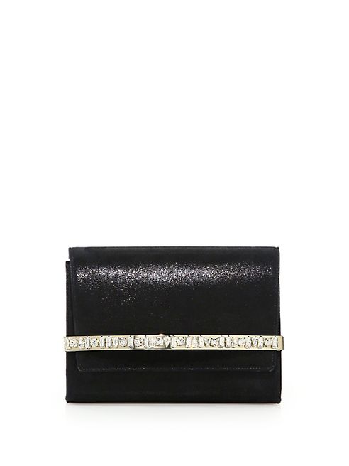 Jimmy Choo - Bow Crystal-Embellished Shimmer Suede Clutch