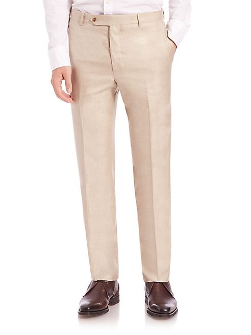 Saks Fifth Avenue Collection - Samuelsohn Classic-Fit Pleated Wool & Silk Trousers