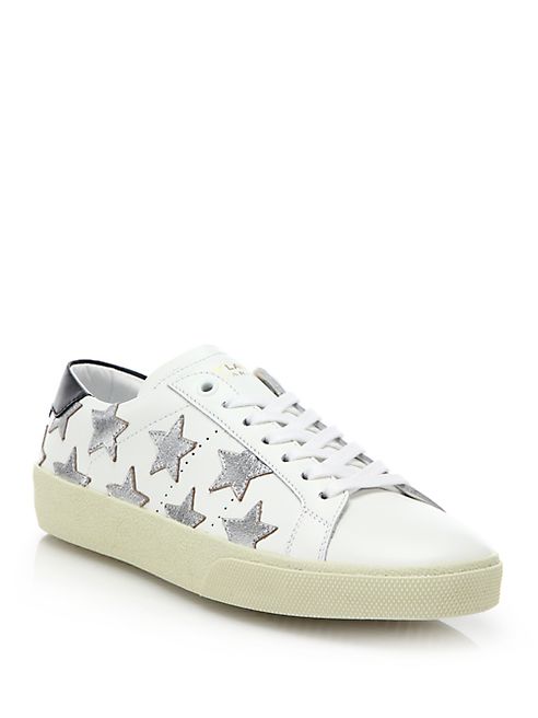 Saint Laurent - Court Classic Leather & Metallic Star Sneakers