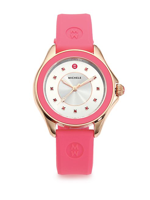 Michele Watches - Cape Pink Topaz, Rose Goldtone Stainless Steel & Silicone Strap Watch/Pink