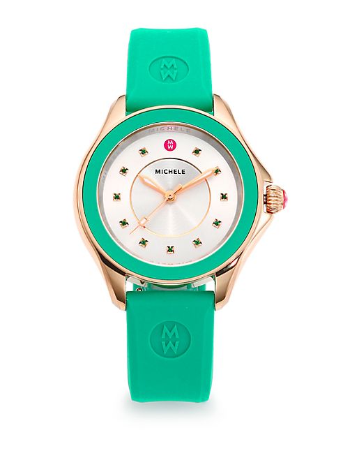 Michele Watches - Cape Green Topaz, Goldtone Stainless Steel & Silicone Strap Watch/Green