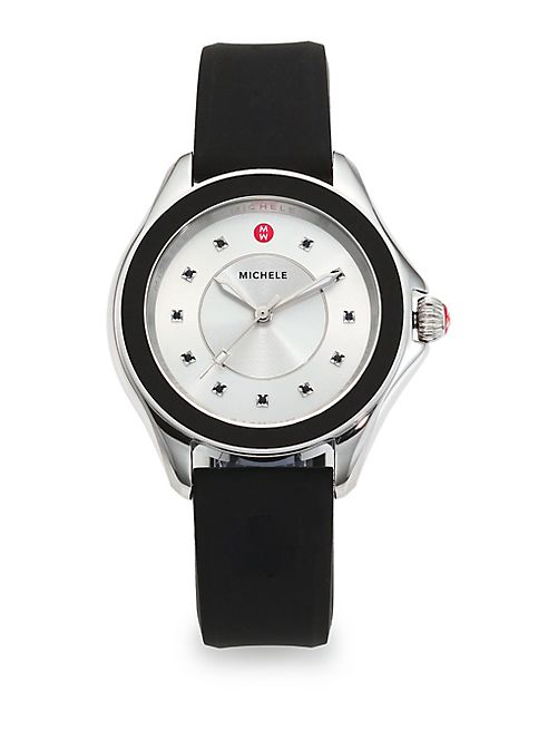 Michele Watches - Cape Black Topaz, Stainless Steel & Silicone Strap Watch/Black