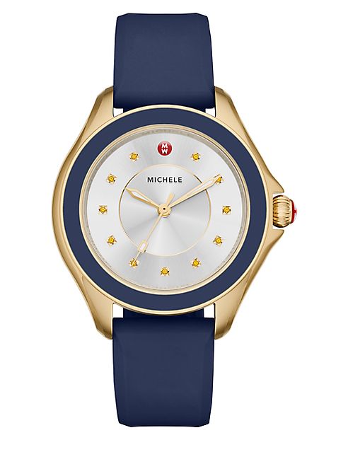 Michele Watches - Cape Honey Topaz, Goldtone Stainless Steel & Silicone Strap Watch/Navy