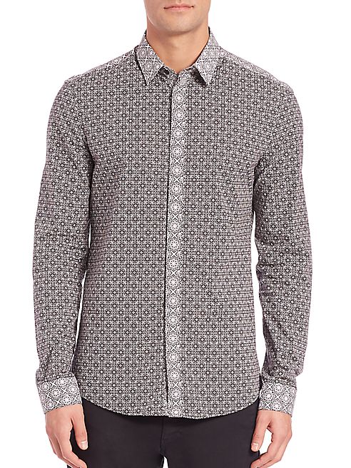 Versace Collection - Patterned Stretch-Cotton Button-Down Shirt