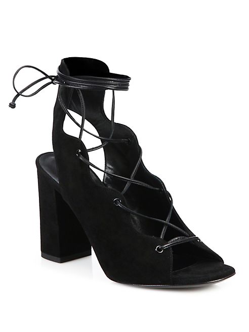 Saint Laurent - Babies Lace-Up Suede Block Heel Sandals