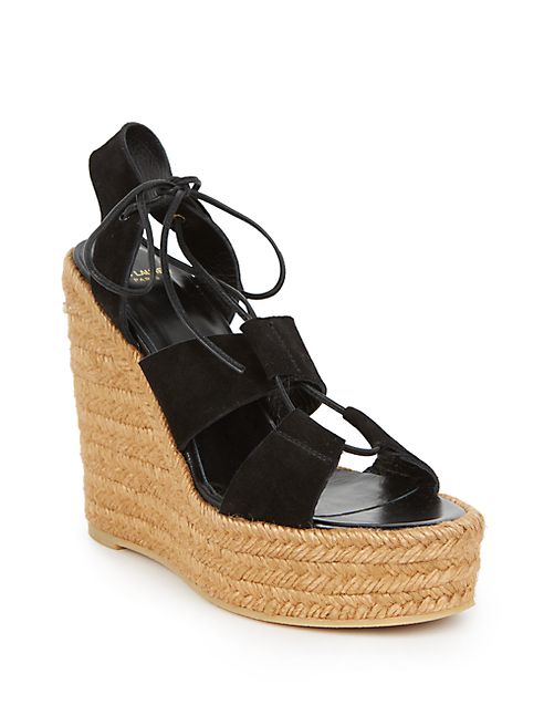 Saint Laurent - Suede Lace-Up Espadrille Platform Wedge Sandals