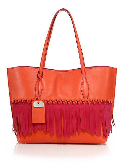 Tod's - Joy Medium Two-Tone Fringed Leather & Suede Tote