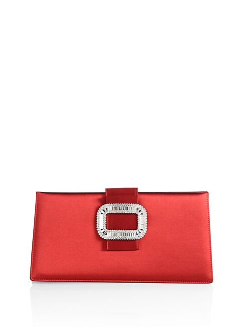 Roger Vivier - Crystal-Buckle Satin Evening Pochette