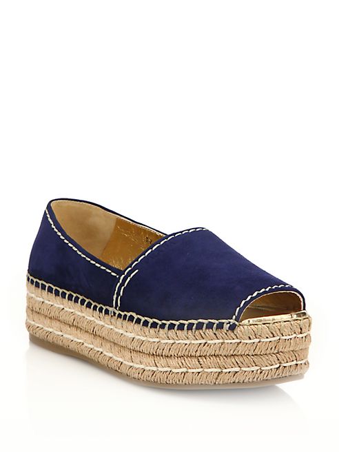 Prada - Suede Peep Toe Platform Espadrilles