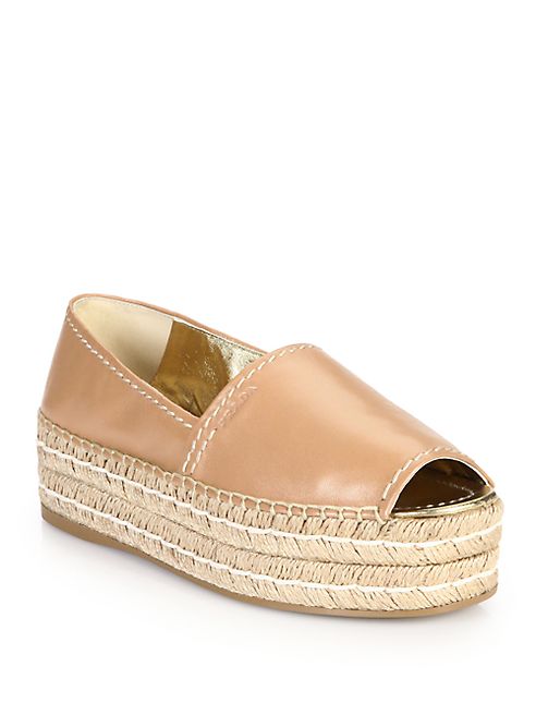 Prada - Leather Peep Toe Platform Espadrilles