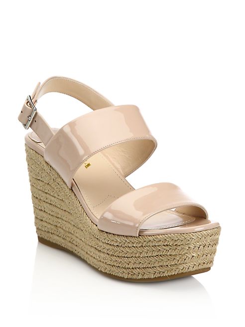 Prada - Patent Leather Espadrille Platform Wedge Sandals