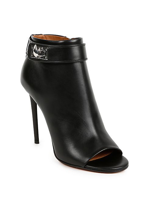 Givenchy - Shark Lock Leather Peep Toe Booties