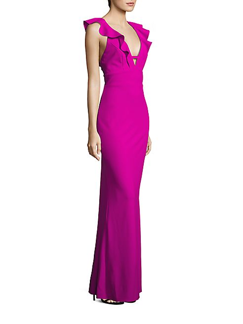 ABS - Ruffled V-Neck Gown