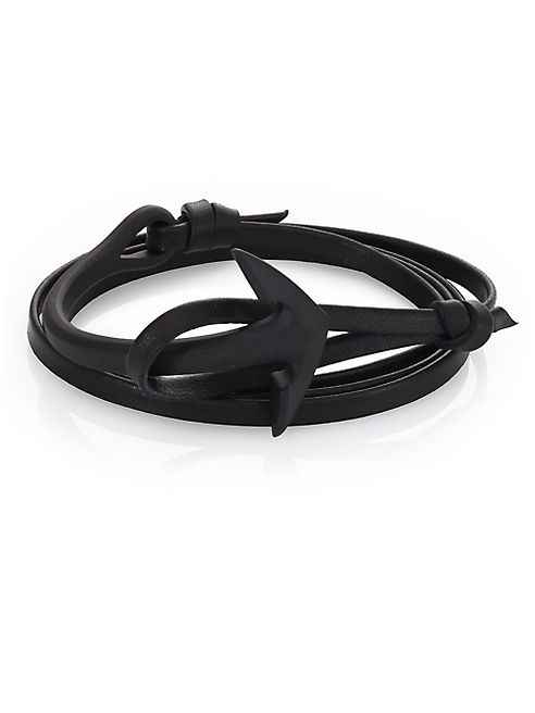 Miansai - PVD Coated Noir Anchor Leather Wrap Bracelet