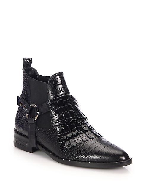 FREDA SALVADOR - Croc-Embossed Leather Kiltie Chelsea Booties