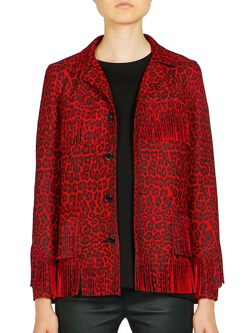 Saint Laurent - Leopard-Print Fringe-Trimmed Jacket