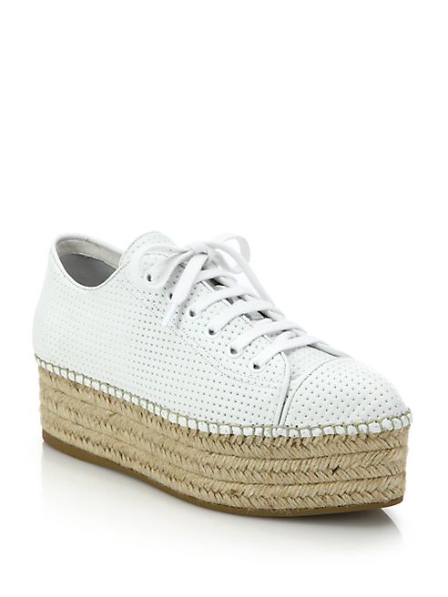 Miu Miu - Perforated Leather Lace-Up Esapdrille Sneakers