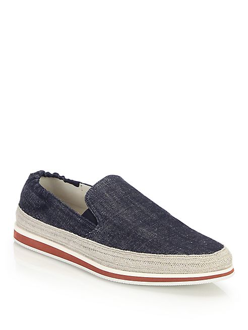 Prada - Denim Espadrille Slip-On Sneakers