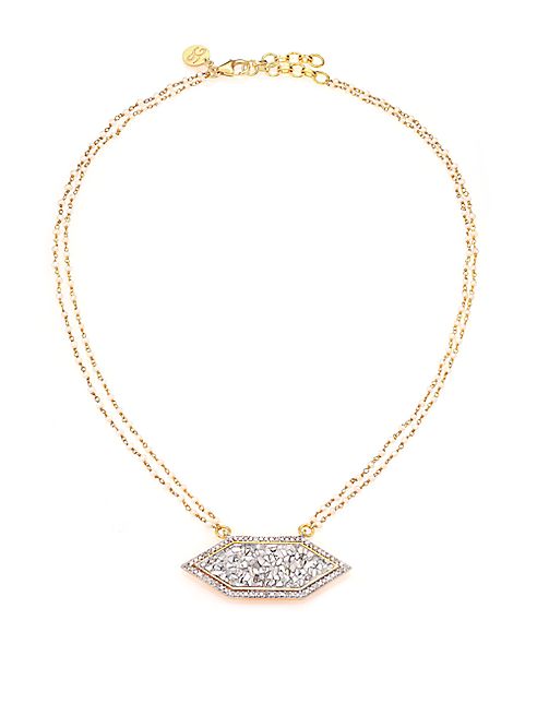 Shana Gulati - Charushila Shashi 3MM White Round Freshwater Pearl, Pavé Champagne & Sliced Raw Diamond Pendant Necklace