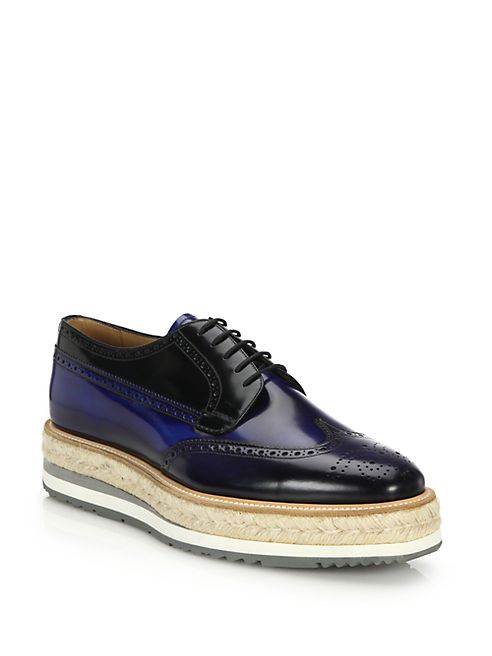 Prada - Spazzolato Antique Creeper Brogue Platforms