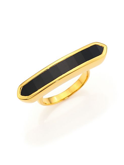 Monica Vinader - Baja 18K Gold-Plated Vermeil & Onyx Long Ring