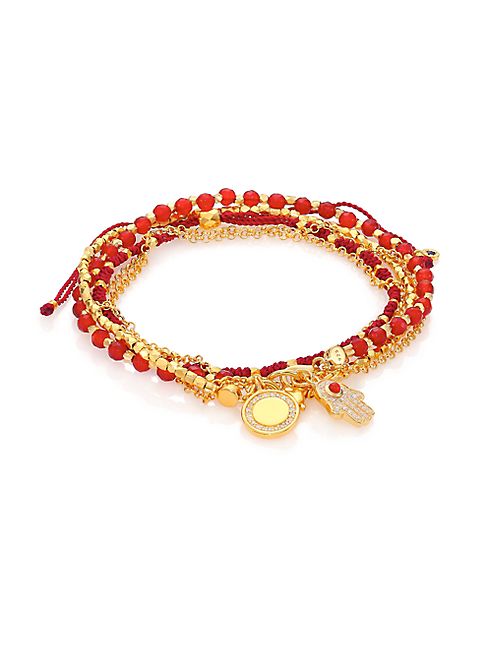 Astley Clarke - Biography Hamsa In Safe Hands White Sapphire, Red Agate & Carnelian Silken Beaded Charm Bracelet