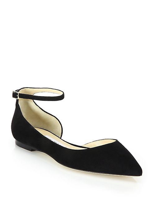 Jimmy Choo - Lucy Suede Ankle-Strap Flats