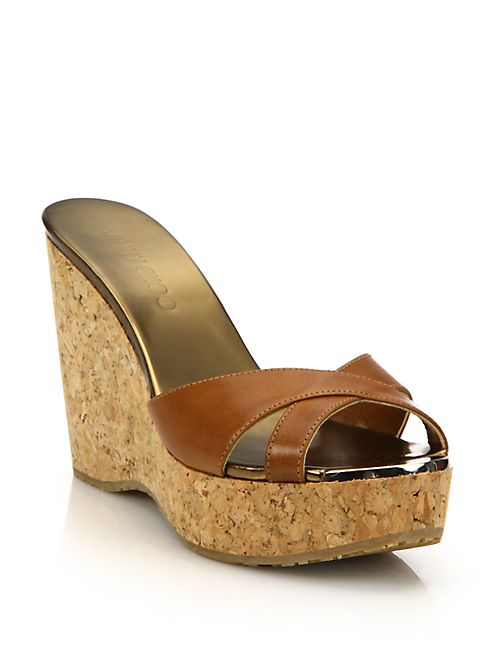 Jimmy Choo - Perfume 100 Leather & Cork Platform Wedge Sandals