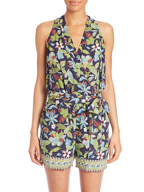 Tory Burch - Printed Wrap Short Jumpsuit