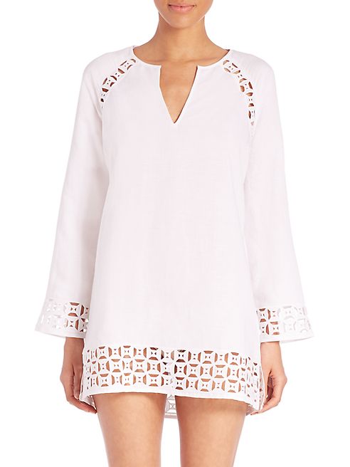 Tory Burch - Embroidered Linen Cutout Tunic