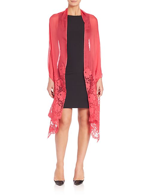 Valentino - Floral Lace-Trimmed Shawl