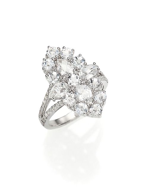 Meira T - Pavé Diamond, White Topaz & 14K White Gold Ring