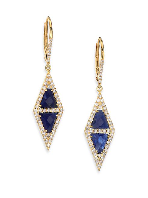 Meira T - Pavé Diamond, Blue Sapphire, Silver & 14K Yellow Gold Drop Earrings