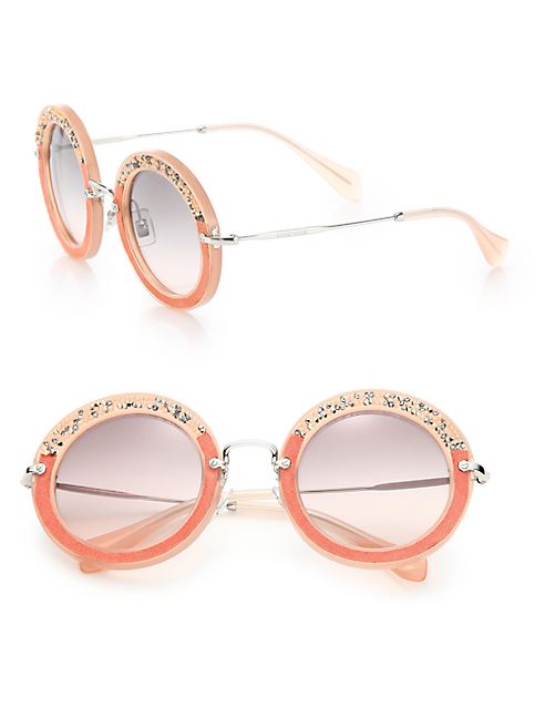 Miu Miu - 49MM Round Embellished Acetate & Metal Sunglasses