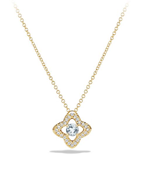 David Yurman - Venetian Quatrefoil Aquamarine Pendant Necklace with Diamonds in 18K Gold